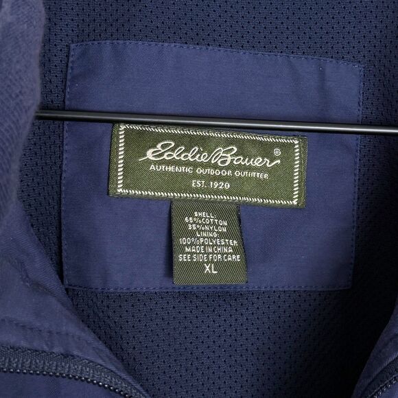 Eddie Bauer Mens XL Navy Blue Windbreaker Jacket Hidden Hood Pockets Outdoor - Picture 4 of 14